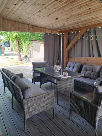 Komplet z technorattanu ze stołem obiadowym Perata Grande Dark Grey