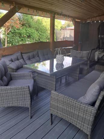 Komplet z technorattanu ze stołem obiadowym Perata Grande Dark Grey