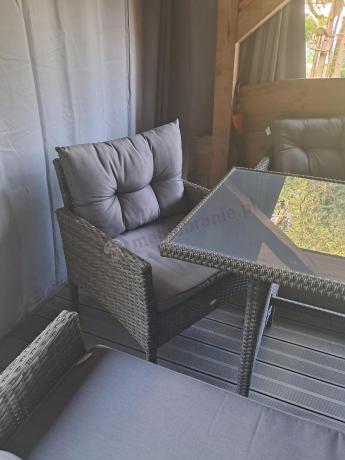 Komplet z technorattanu ze stołem obiadowym Perata Grande Dark Grey