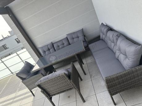 Komplet z technorattanu ze stołem obiadowym Perata Grande Dark Grey