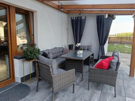 Komplet z technorattanu ze stołem obiadowym Perata Grande Dark Grey