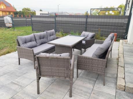 Komplet z technorattanu ze stołem obiadowym Perata Grande Dark Grey