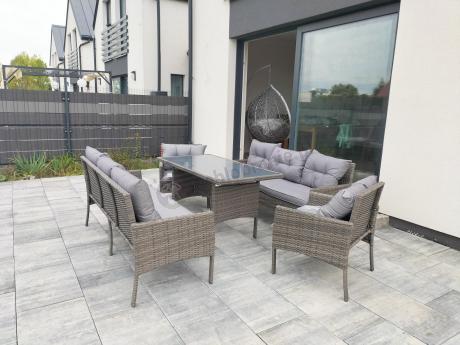 Komplet z technorattanu ze stołem obiadowym Perata Grande Dark Grey