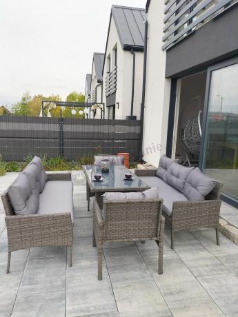 Komplet z technorattanu ze stołem obiadowym Perata Grande Dark Grey