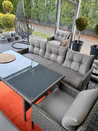 Komplet z technorattanu ze stołem obiadowym Perata Grande Dark Grey