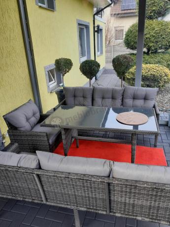 Komplet z technorattanu ze stołem obiadowym Perata Grande Dark Grey