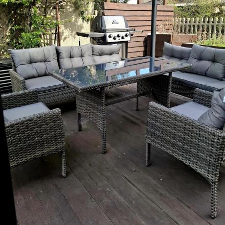 Komplet z technorattanu ze stołem obiadowym Perata Grande Dark Grey