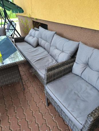 Komplet z technorattanu ze stołem obiadowym Perata Grande Dark Grey