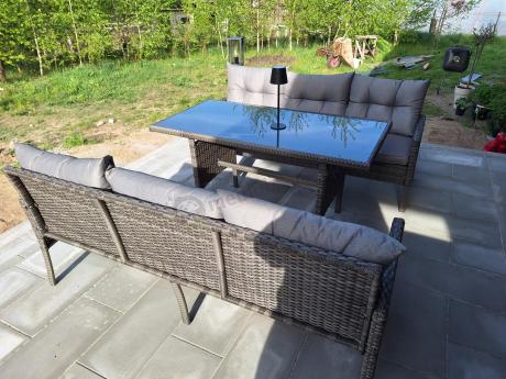 Komplet z technorattanu ze stołem obiadowym Perata Grande Dark Grey
