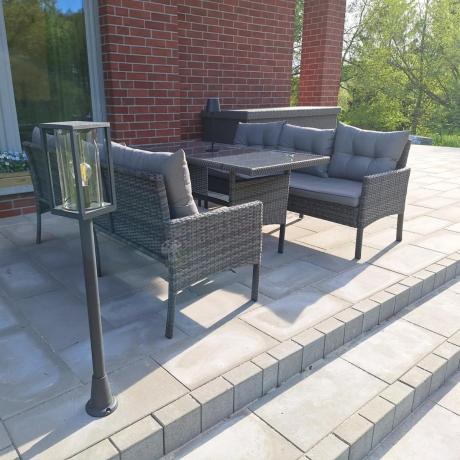 Komplet z technorattanu ze stołem obiadowym Perata Grande Dark Grey