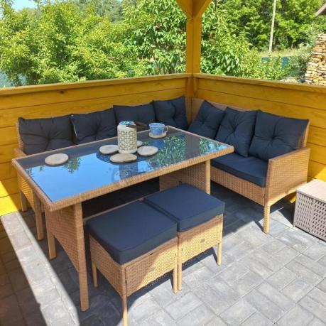 Mały narożnik ogrodowy 190x140cm + stół + pufy Torino Corner Yellow