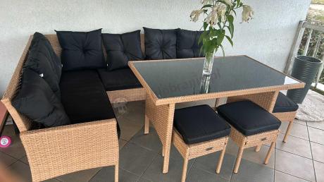 Mały narożnik ogrodowy 190x140cm + stół + pufy Torino Corner Yellow