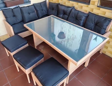 Mały narożnik ogrodowy 190x140cm + stół + pufy Torino Corner Yellow