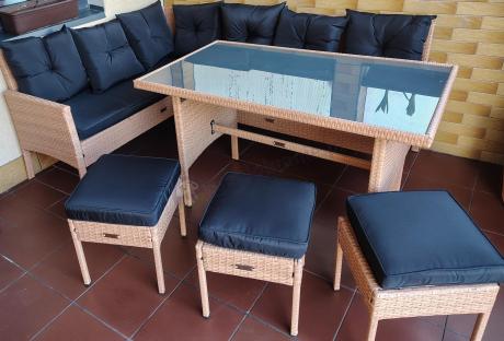 Mały narożnik ogrodowy 190x140cm + stół + pufy Torino Corner Yellow