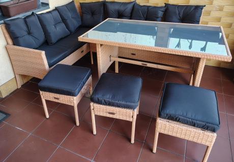 Mały narożnik ogrodowy 190x140cm + stół + pufy Torino Corner Yellow