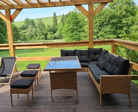 Mały narożnik ogrodowy 190x140cm + stół + pufy Torino Corner Yellow