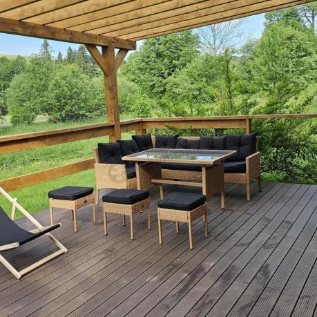 Mały narożnik ogrodowy 190x140cm + stół + pufy Torino Corner Yellow