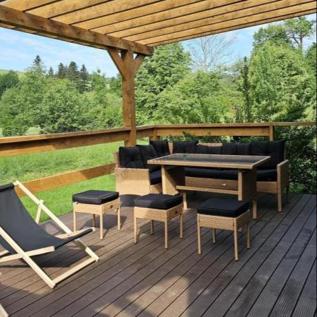 Mały narożnik ogrodowy 190x140cm + stół + pufy Torino Corner Yellow