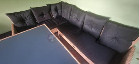 Mały narożnik ogrodowy 190x140cm + stół + pufy Torino Corner Yellow