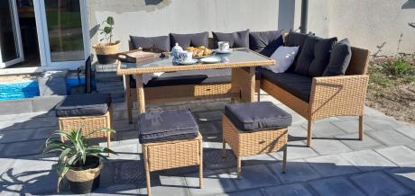 Mały narożnik ogrodowy 190x140cm + stół + pufy Torino Corner Yellow