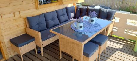 Mały narożnik ogrodowy 190x140cm + stół + pufy Torino Corner Yellow