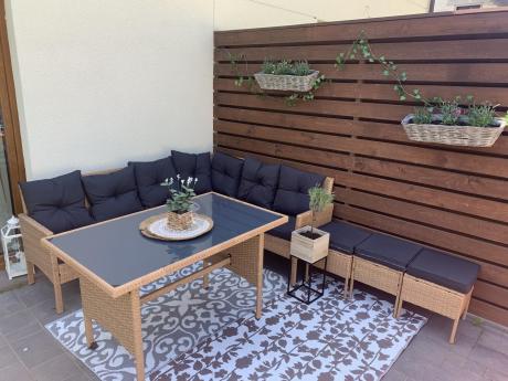 Mały narożnik ogrodowy 190x140cm + stół + pufy Torino Corner Yellow