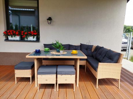 Mały narożnik ogrodowy 190x140cm + stół + pufy Torino Corner Yellow