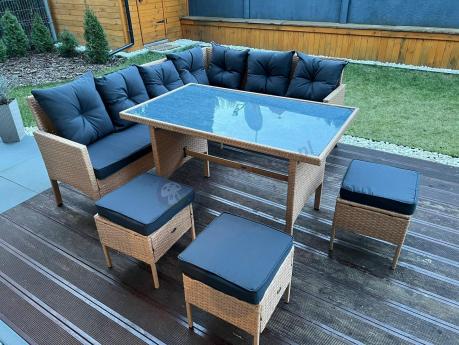 Mały narożnik ogrodowy 190x140cm + stół + pufy Torino Corner Yellow