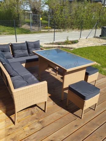 Mały narożnik ogrodowy 190x140cm + stół + pufy Torino Corner Yellow