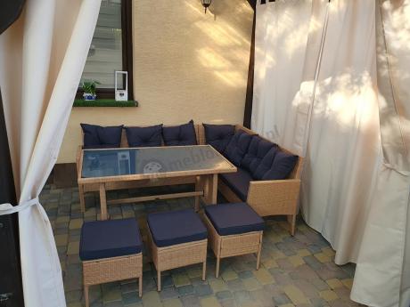 Mały narożnik ogrodowy 190x140cm + stół + pufy Torino Corner Yellow