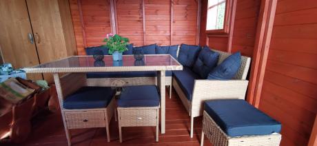 Mały narożnik ogrodowy 190x140cm + stół + pufy Torino Corner Yellow