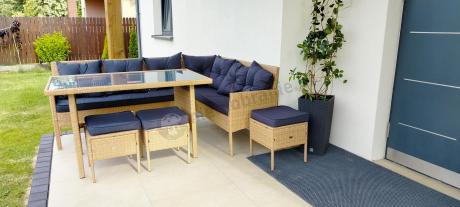 Mały narożnik ogrodowy 190x140cm + stół + pufy Torino Corner Yellow