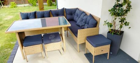 Mały narożnik ogrodowy 190x140cm + stół + pufy Torino Corner Yellow