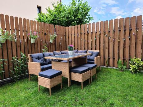 Mały narożnik ogrodowy 190x140cm + stół + pufy Torino Corner Yellow