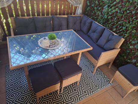 Mały narożnik ogrodowy 190x140cm + stół + pufy Torino Corner Yellow