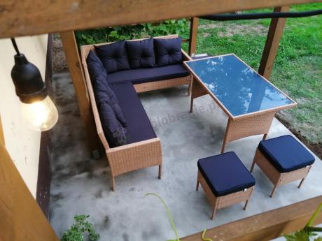 Mały narożnik ogrodowy 190x140cm + stół + pufy Torino Corner Yellow