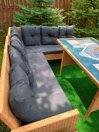 Mały narożnik ogrodowy 190x140cm + stół + pufy Torino Corner Yellow