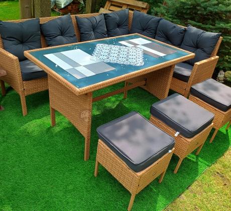 Mały narożnik ogrodowy 190x140cm + stół + pufy Torino Corner Yellow