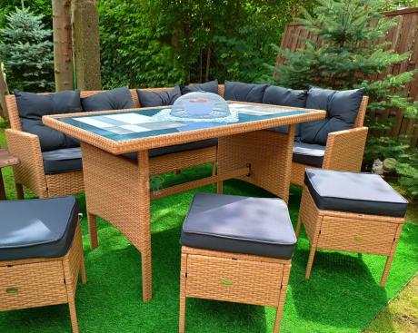 Mały narożnik ogrodowy 190x140cm + stół + pufy Torino Corner Yellow