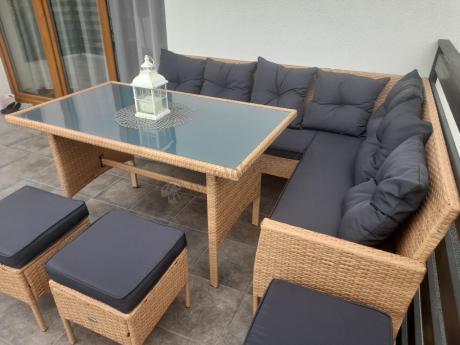 Mały narożnik ogrodowy 190x140cm + stół + pufy Torino Corner Yellow