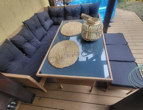 Mały narożnik ogrodowy 190x140cm + stół + pufy Torino Corner Yellow