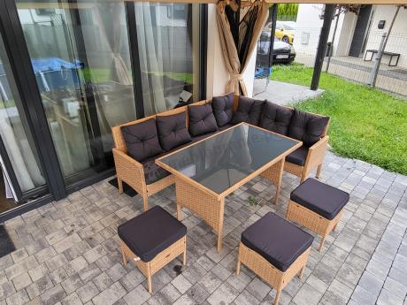 Mały narożnik ogrodowy 190x140cm + stół + pufy Torino Corner Yellow