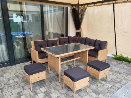 Mały narożnik ogrodowy 190x140cm + stół + pufy Torino Corner Yellow