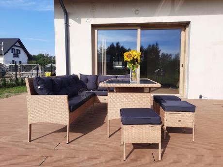 Mały narożnik ogrodowy 190x140cm + stół + pufy Torino Corner Yellow