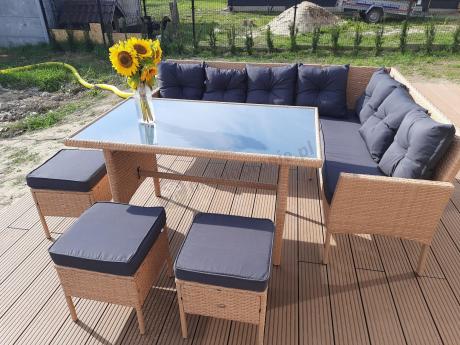 Mały narożnik ogrodowy 190x140cm + stół + pufy Torino Corner Yellow