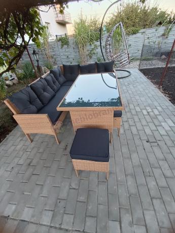 Mały narożnik ogrodowy 190x140cm + stół + pufy Torino Corner Yellow