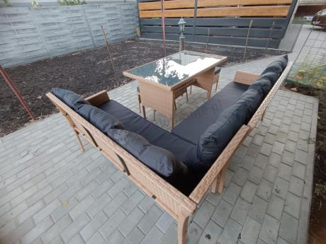 Mały narożnik ogrodowy 190x140cm + stół + pufy Torino Corner Yellow