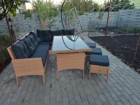 Mały narożnik ogrodowy 190x140cm + stół + pufy Torino Corner Yellow