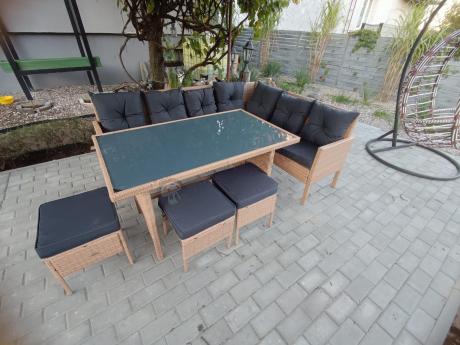 Mały narożnik ogrodowy 190x140cm + stół + pufy Torino Corner Yellow