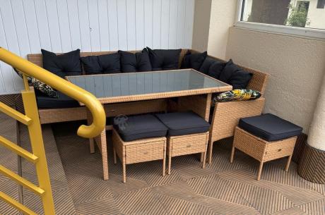 Mały narożnik ogrodowy 190x140cm + stół + pufy Torino Corner Yellow